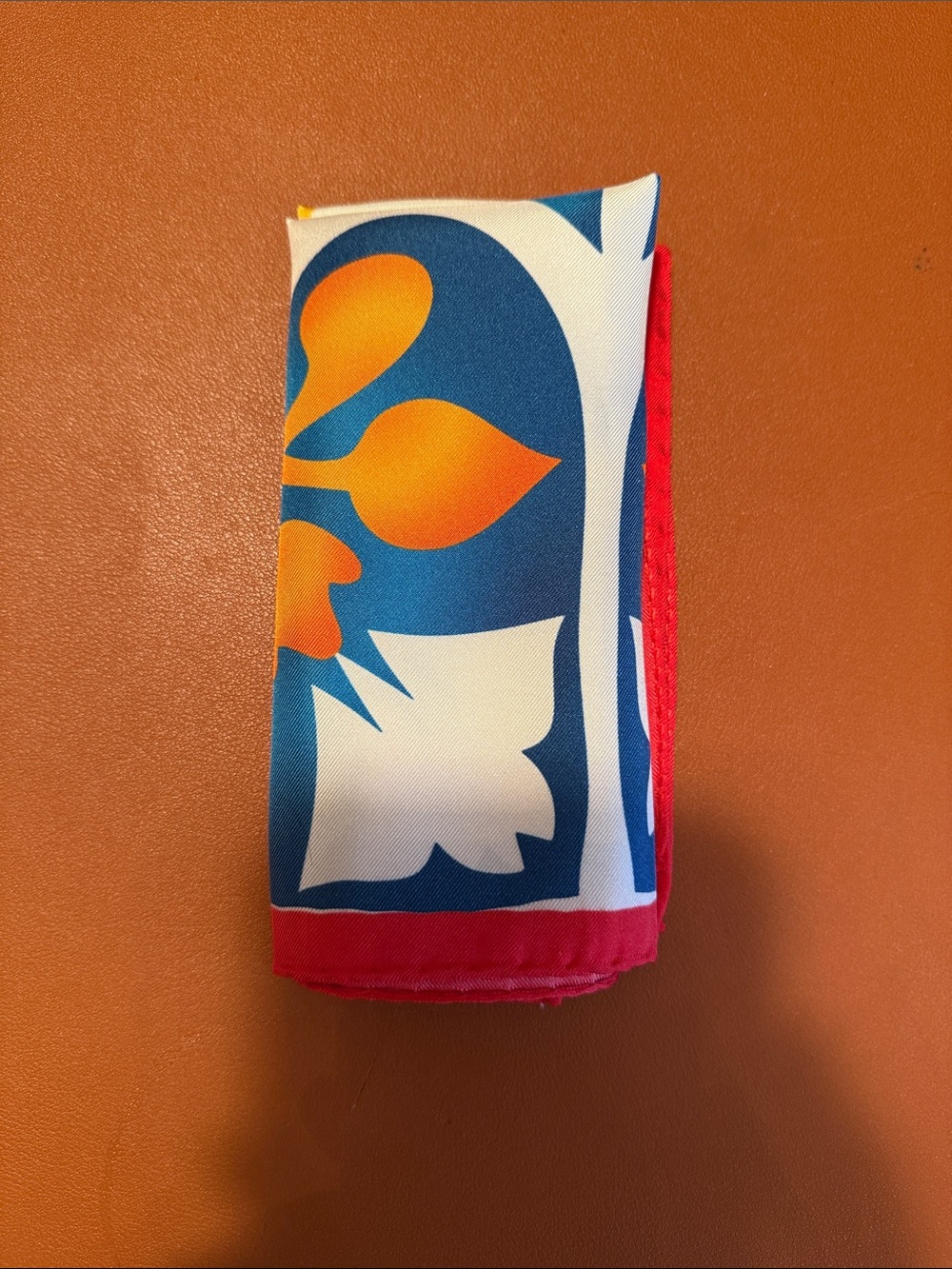 Colorful Floral Pocket Square - Blue, Orange, Red - Picture 6 of 7